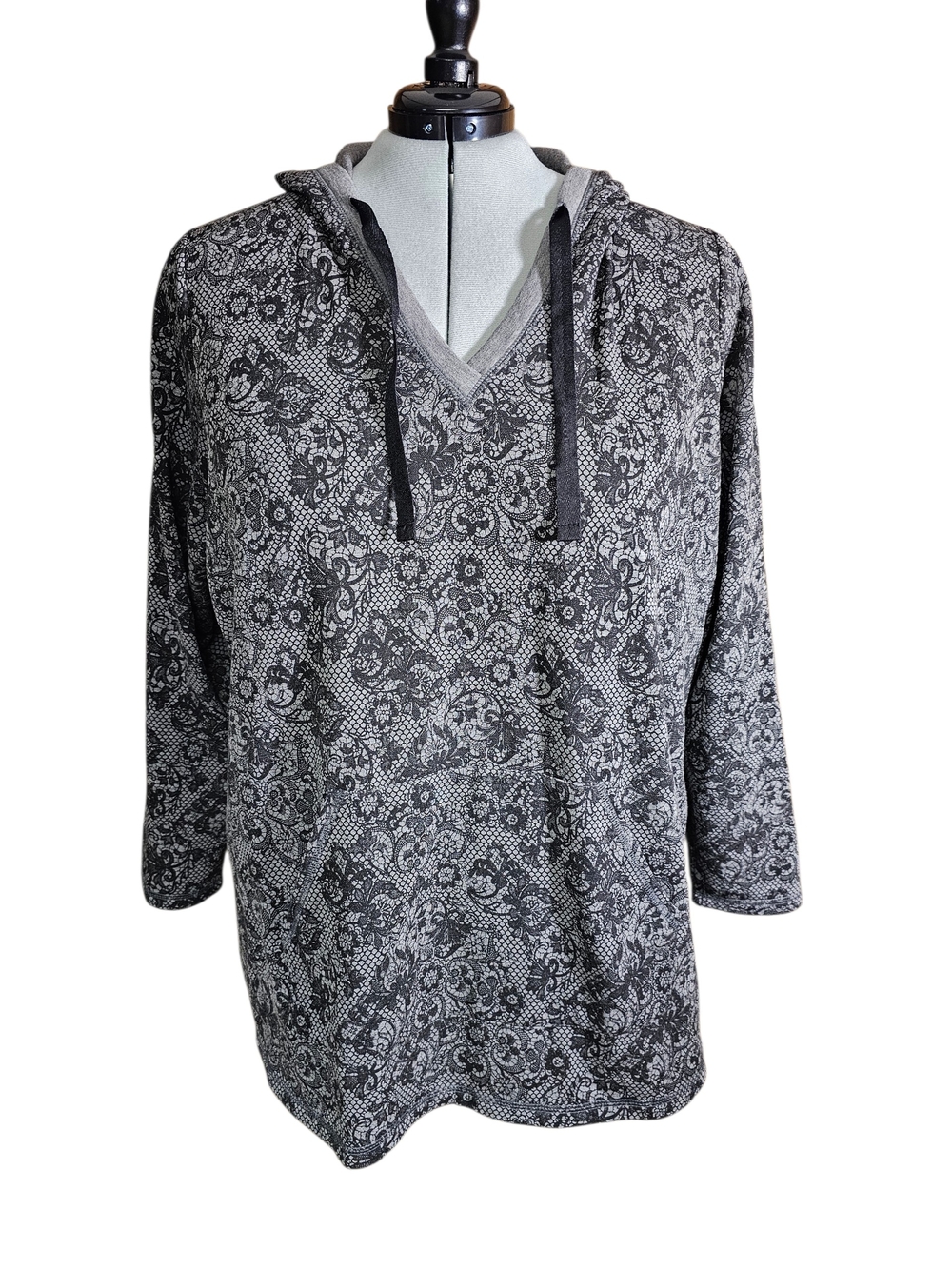 Livi Active Gray & Black Floral Print Hooded Sweatshirt